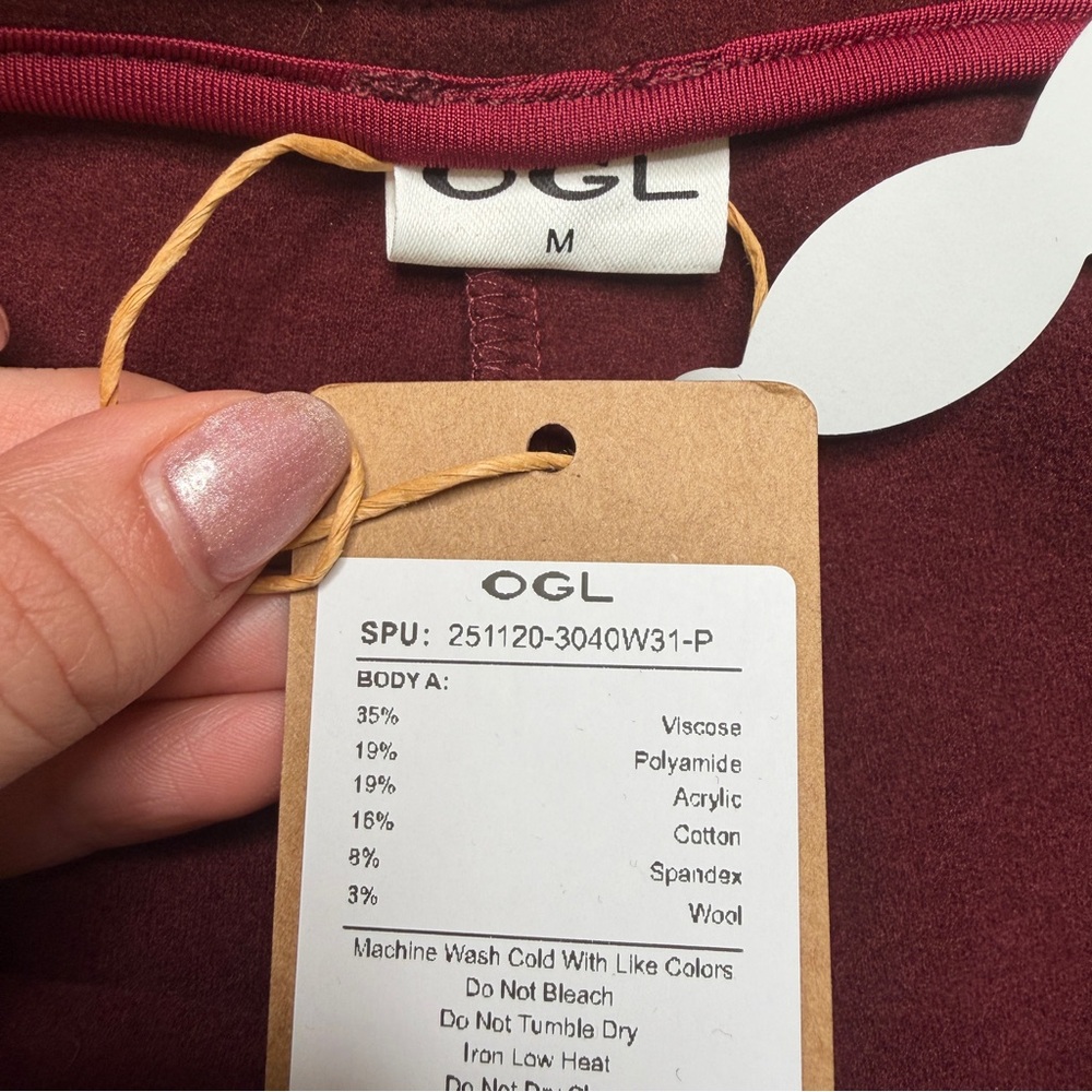 OGL Wool Blend Ponte Wide Leg Pull On Pants Burgundy Petite M NWT - Picture 6 of 6